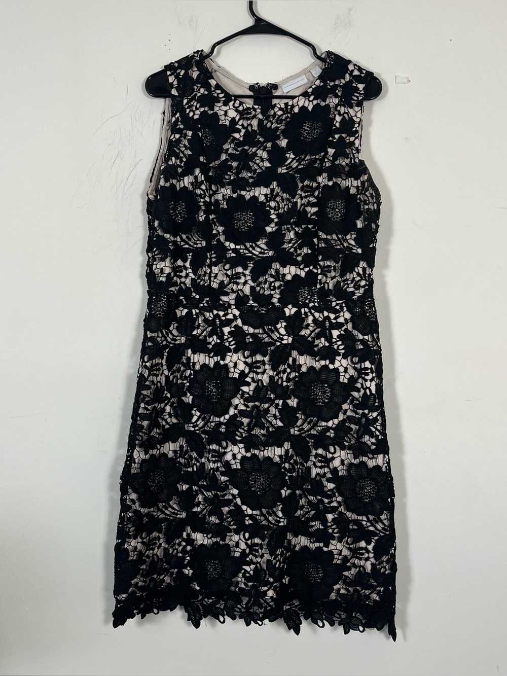 New York & Company Black Floral Lace Midi Dress with Nude Lining